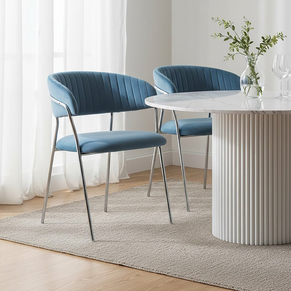 Blue Channel Chrome Finish Dining Chair | Tamzin