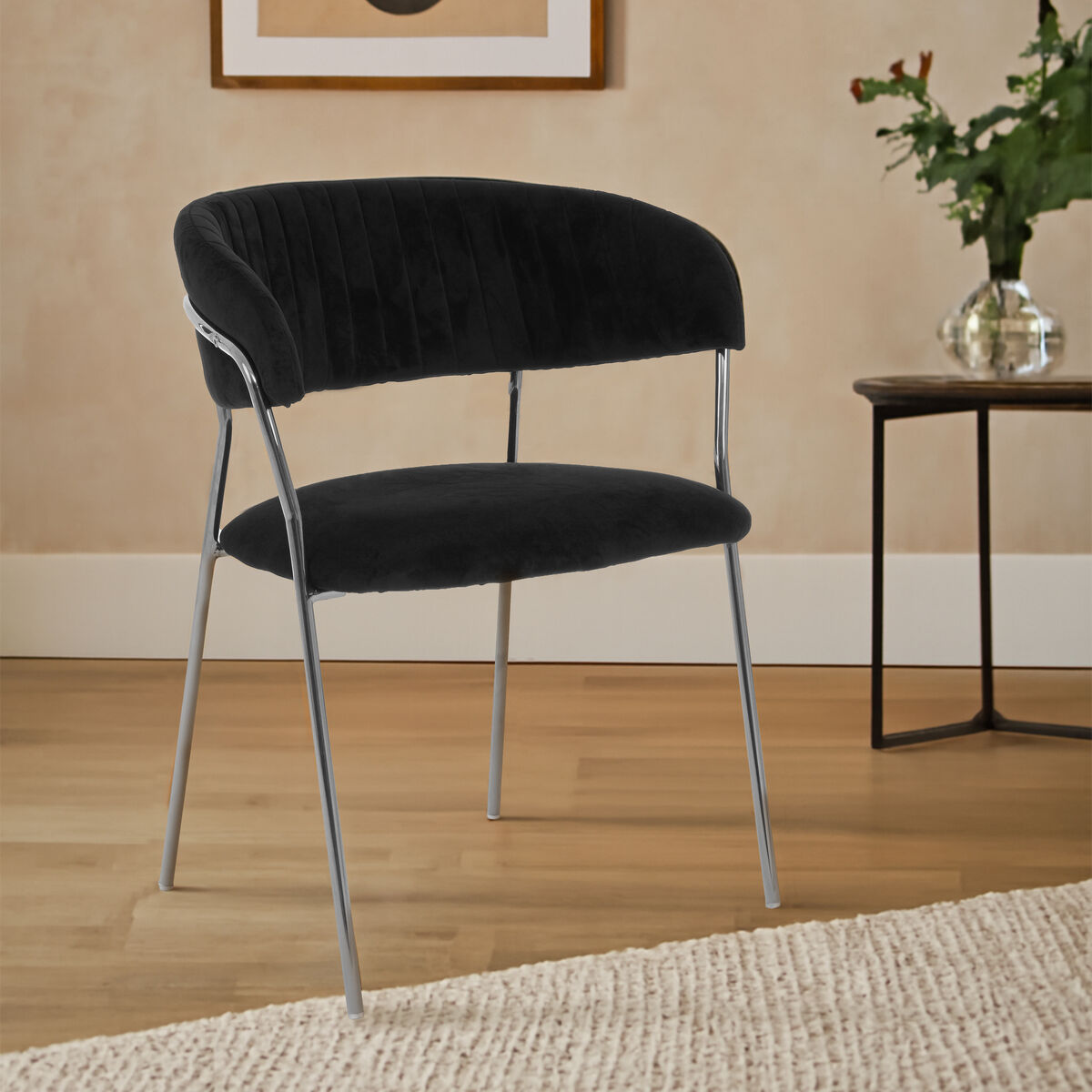 Tamzin Black Channel Chrome Finish Dining Chair