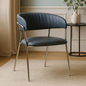 Tamzin Dark Grey Leather Effect and Chrome Frame Curved Dining Chair