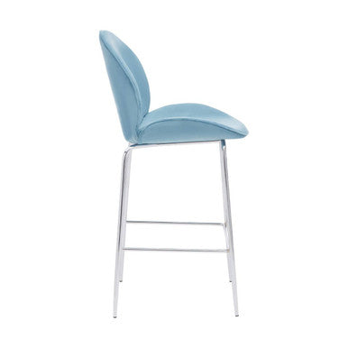 Tamzin Blue Velvet Chrome Finish Bar Chair