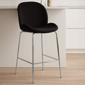 Tamzin Black Velvet Bar Chair with Chrome Finish Legs