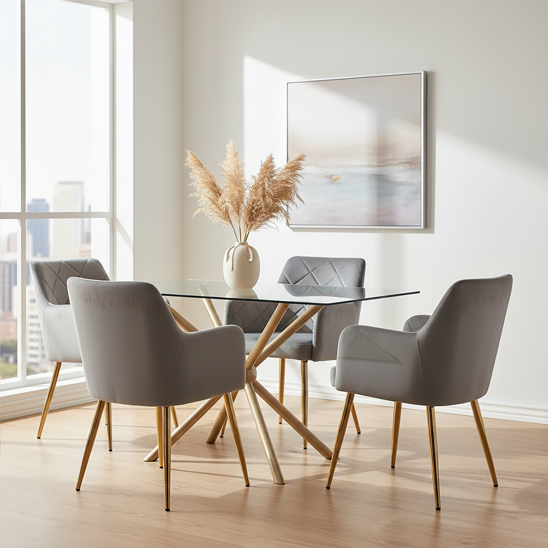 Tamzin Mink Velvet Angular Dining Chair