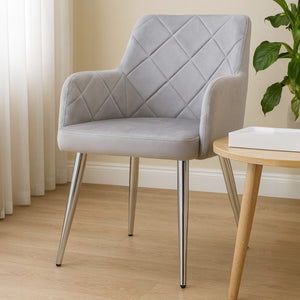 Tamzin Mink Velvet Quilted Dining Chair with Chrome Finish Legs