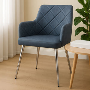 Tamzin Dark Grey Leather Effect Quilted Dining Chair with Chrome Finish Legs