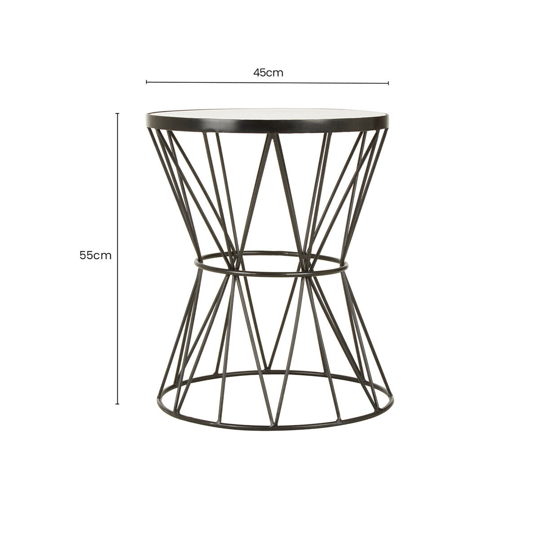 White Marble Top Side Table with Powder-Coated Black Iron Corset Base, Rabia