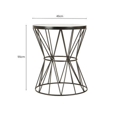 White Marble Top Side Table with Powder-Coated Black Iron Corset Base, Rabia