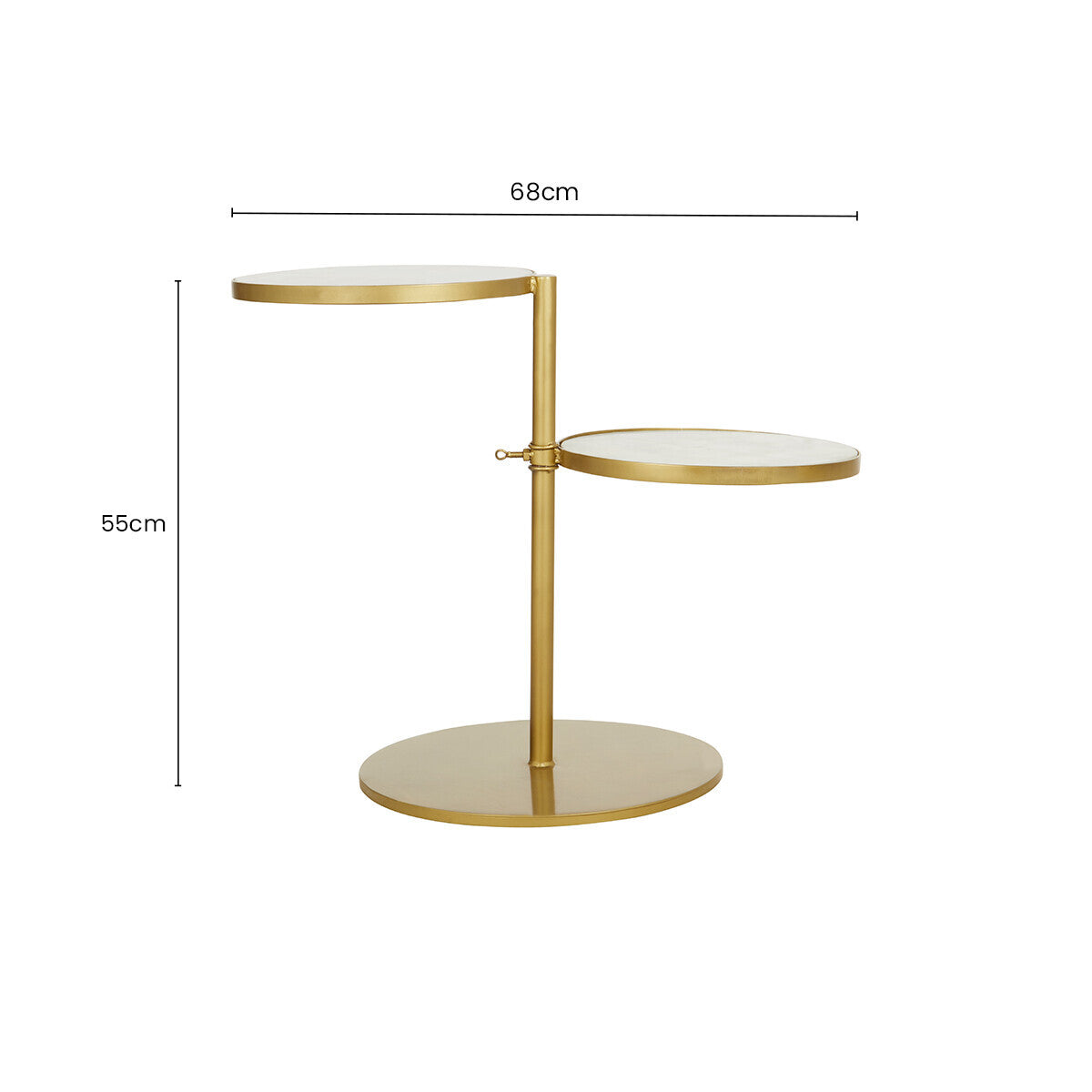 Gold Finish 2 Shelves Side Table with White Marble Tops, Rabia