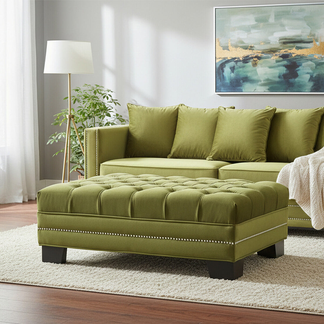 Sofia Moss Velvet Footstool - Image 1