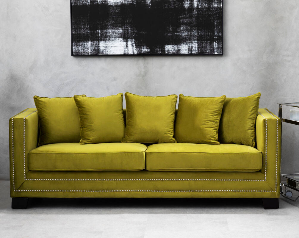 3 Seater Moss Velvet Sofa, Sofia - Image 1