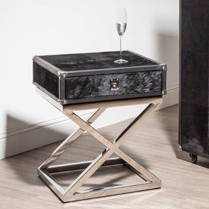 Kensington Townhouse Hair on Leather One Drawer Side Table - Image 1