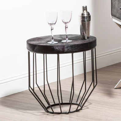 Kensington Townhouse Hair On Hide Top Round Side Table - Image 1
