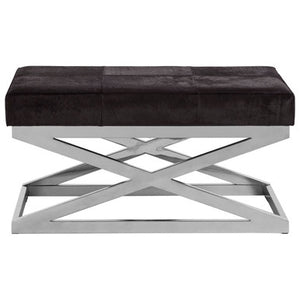 Kensington Townhouse Black Hair on Leather Bench with Silver Base