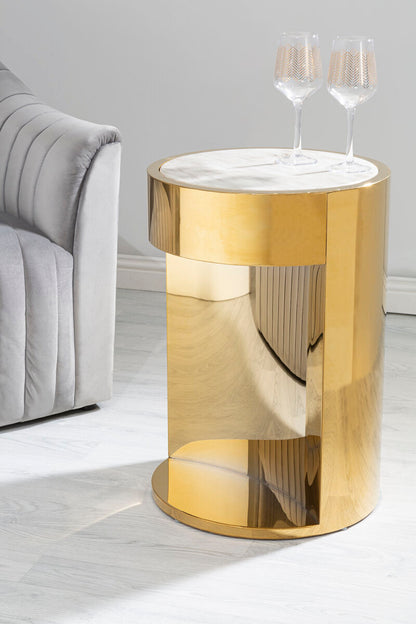 Carlox Gold and Marble Effect Round Side Table