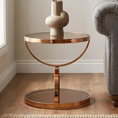 Glass Round Side Table with Gold Rose Finish, Tula