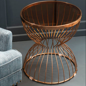 Gold Round Hourglass Base Side Table with Glass Top, Tula