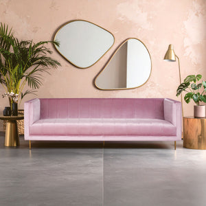 Otylia Pink Velvet Channel Tufted 3 Seater Sofa