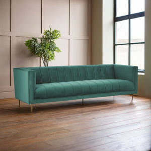 Otylia Green Velvet Channel Tufted 3 Seater Sofa