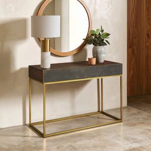 Kempton Grey Shagreen Effect and Walnut Veneer Console Table