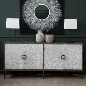 Milan Grey Recycled Elm Wood 4 Door Sideboard
