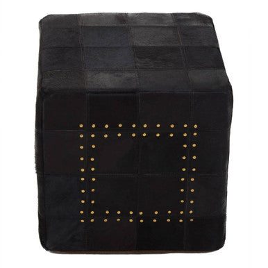 Bosie Safira Black Patchwork Leather Pouffe With Gold Studs