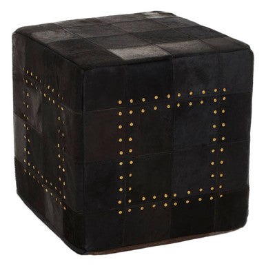 Bosie Safira Black Patchwork Leather Pouffe With Gold Studs