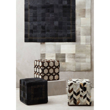 Bosie Safira Black Patchwork Leather Pouffe With Gold Studs