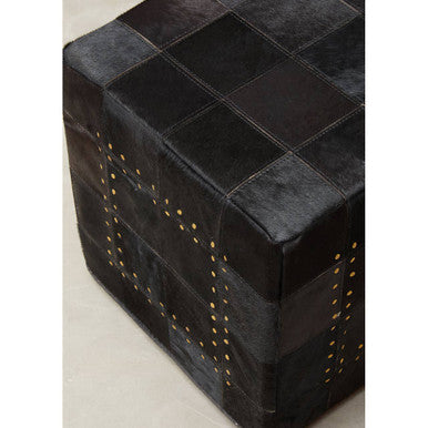 Bosie Safira Black Patchwork Leather Pouffe With Gold Studs