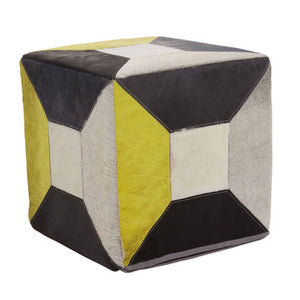 Safira Geometric Design Hair on Leather Pouffe