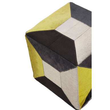 Safira Geometric Design Hair on Leather Pouffe - Image 6