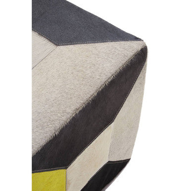 Safira Geometric Design Hair on Leather Pouffe - Image 4