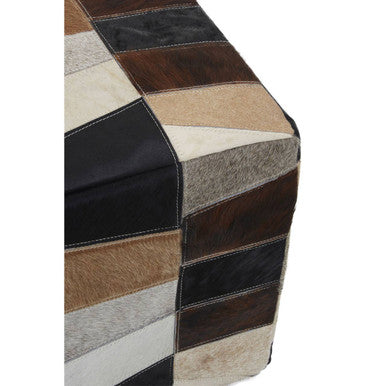 Safira Hair on Leather Pouffe in Geometric Patchwork Design - Image 7