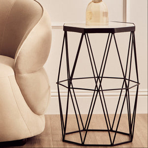 Shalimar White Marble and Black Finish Octagonal Side Table