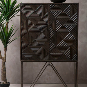 Saira Grey Carved Mango Wood 2 Door Cabinet