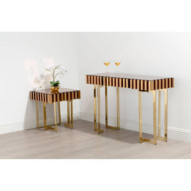 Rivoli Mirrored Top Console Table With Gold Polished Frame