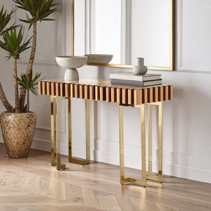 Rivoli Mirrored Top Console Table With Gold Polished Frame