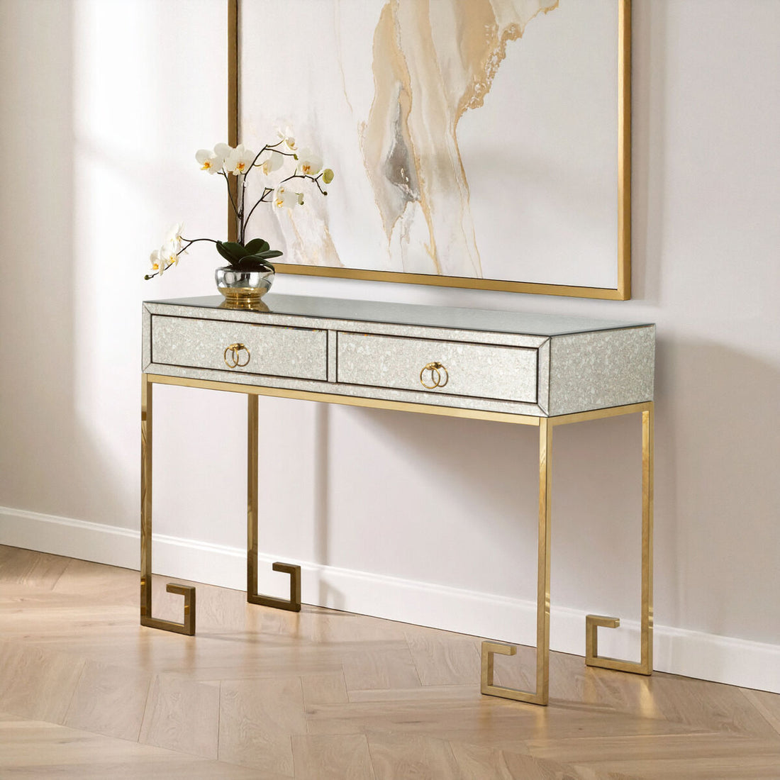 Rieti Antique Mirror and Gold Console Table
