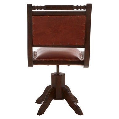 Inca Brown Leather and Teak Wood Swivel Chair - Image 8