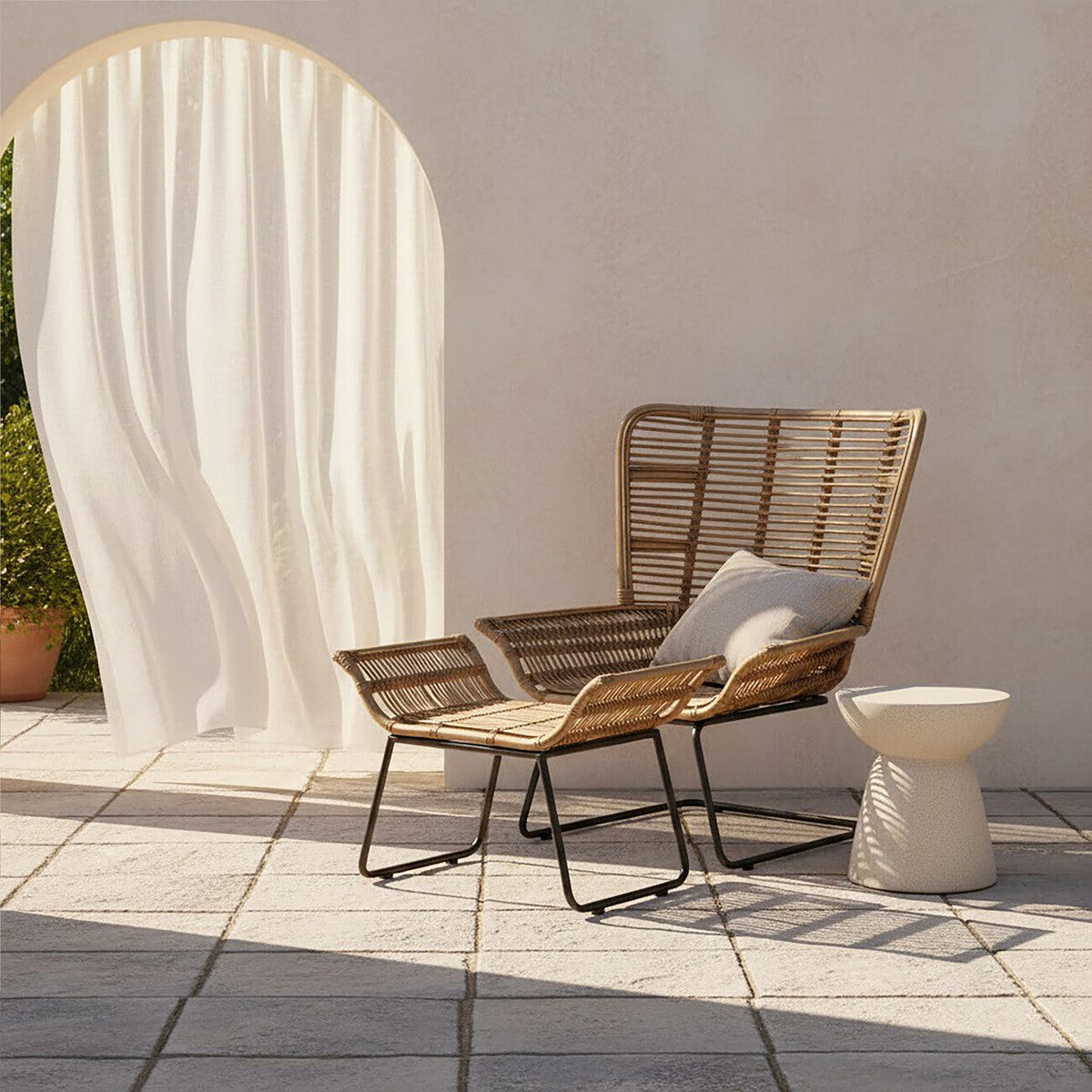 Manado Natural Rattan Lounge Chair And Footstool