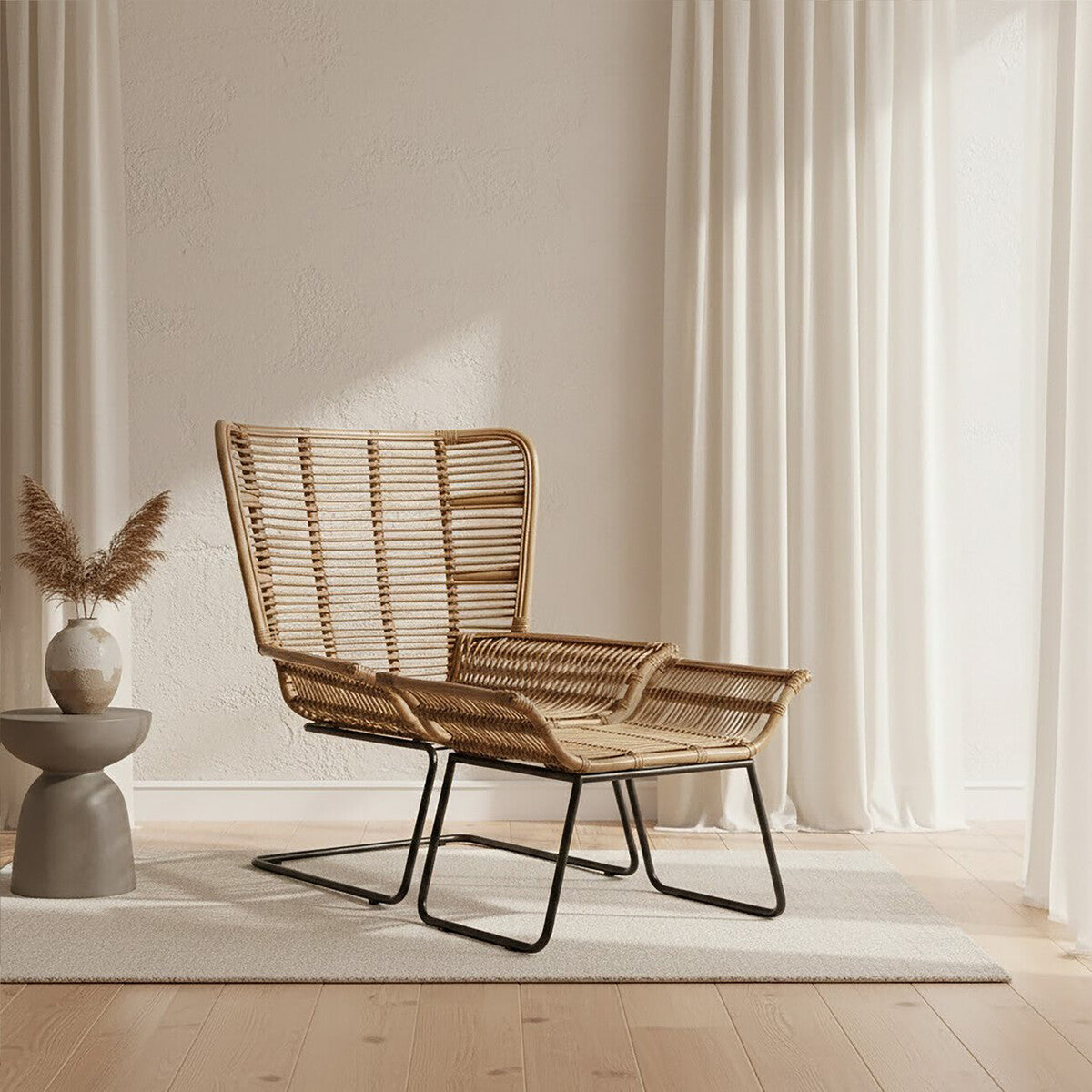 Manado Natural Rattan Lounge Chair And Footstool