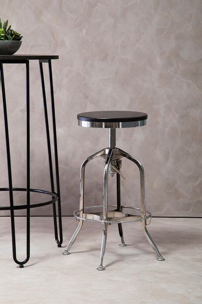 Gator Ash Wood And Silver Chrome Metal Stool