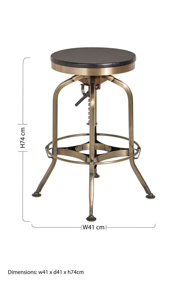 Gator Brass Finish and Ash Wood Adjustable Bar Stool