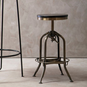 Gator Black Ash Wood and Brass Finish Adjustable Bar Stool