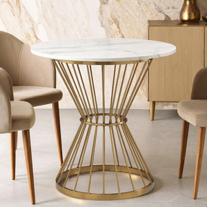 Hourglass Dining Table with White Marble Top and Gold Base, Anzio