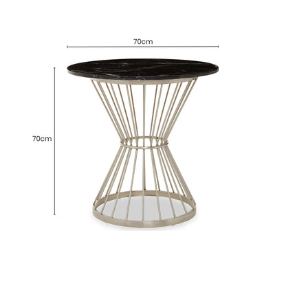 Hourglass Dining Table with Black Marble Top and Silver Base, Anzio