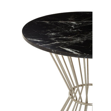 Anzio Hourglass Dining Table with Black Marble and Silver Base