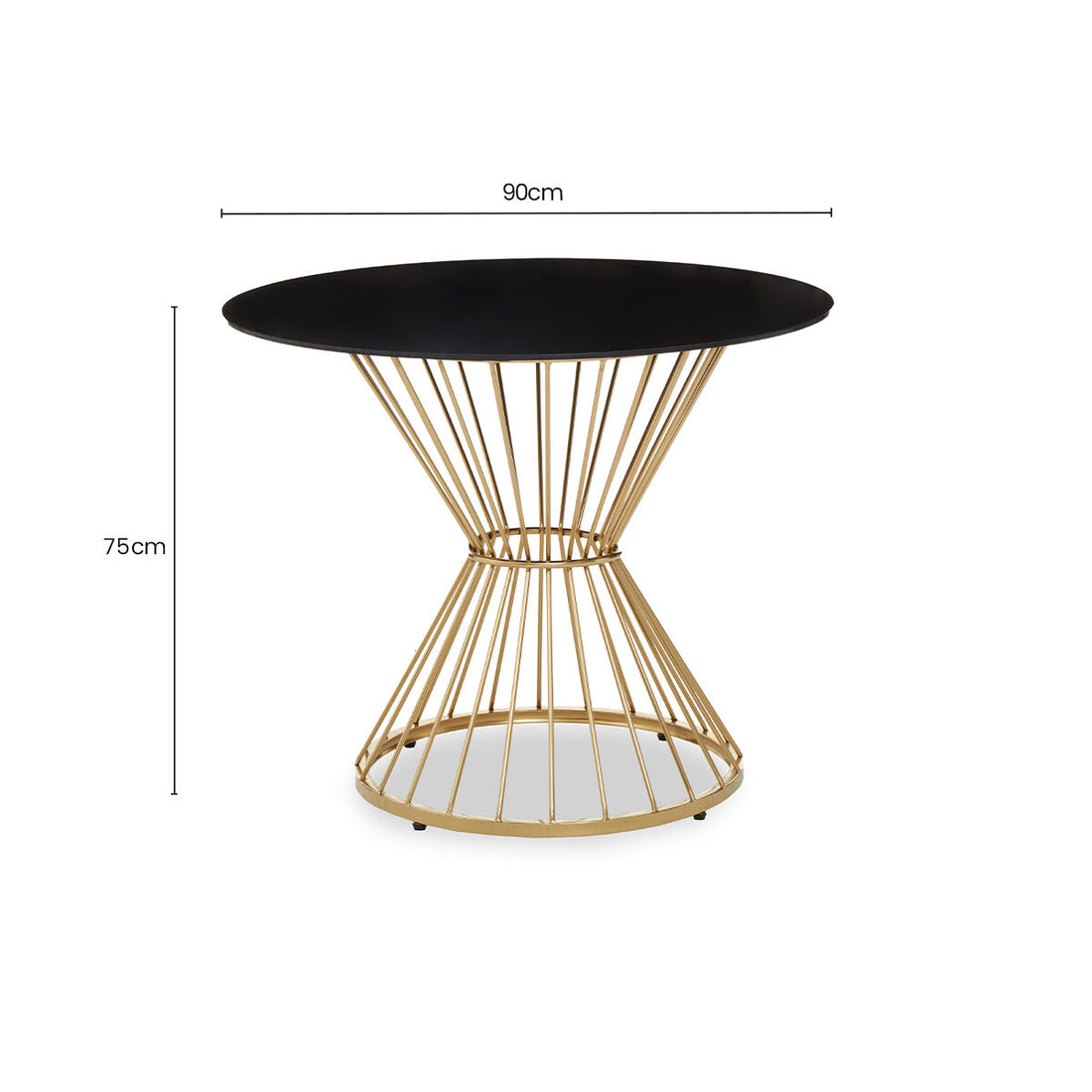 Hourglass Dining Table with Black Glass Top and Gold Base, Anzio