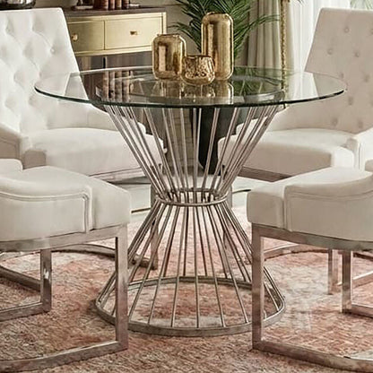 Anzio Hourglass Dining Table with Clear Glass and Silver Base - Image 1