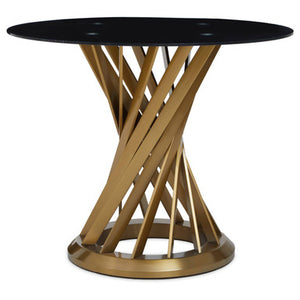 Anzio Black Glass And Gold Hourglass Base Dining Table