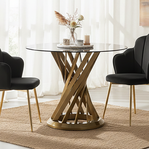 Black Glass Top and Gold Hourglass Base Dining Table, Anzio