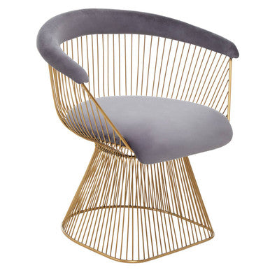 Anzio Grey Velvet And Brushed Gold Chair